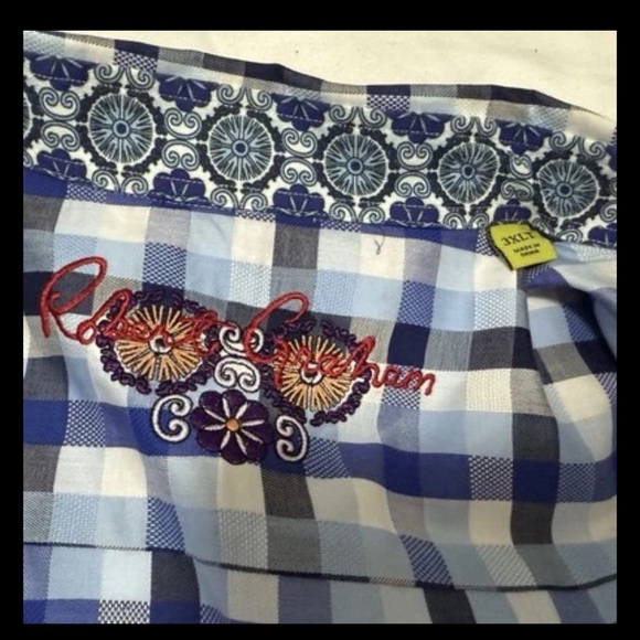 Robert Graham Plaid Cotton Shirt Size 3XLT Blue Classic Fit Flip Cuff Men's - Picture 10 of 16